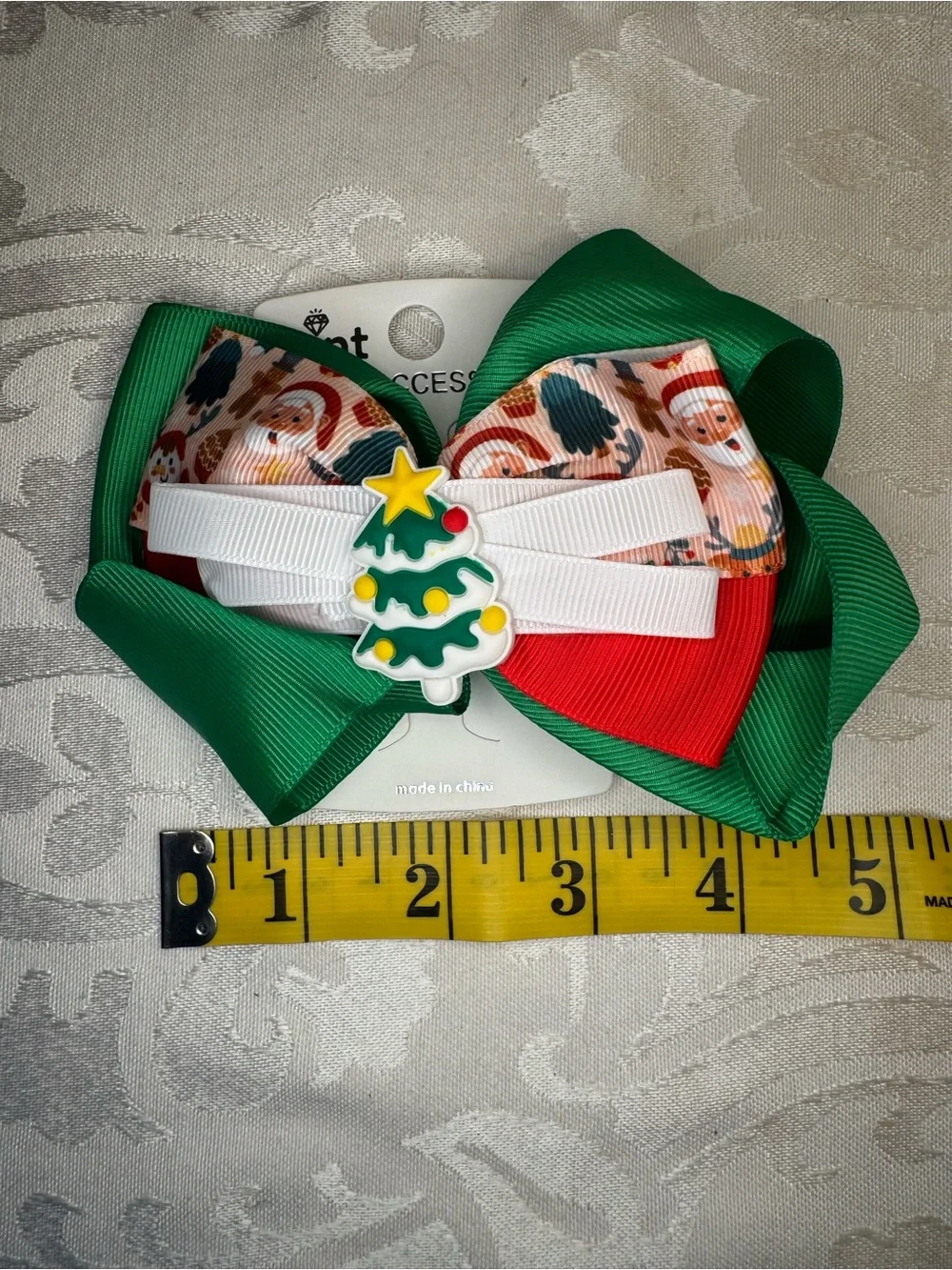 New MINT Kids Green Christmas and Santa Tree Bow Hair Clip